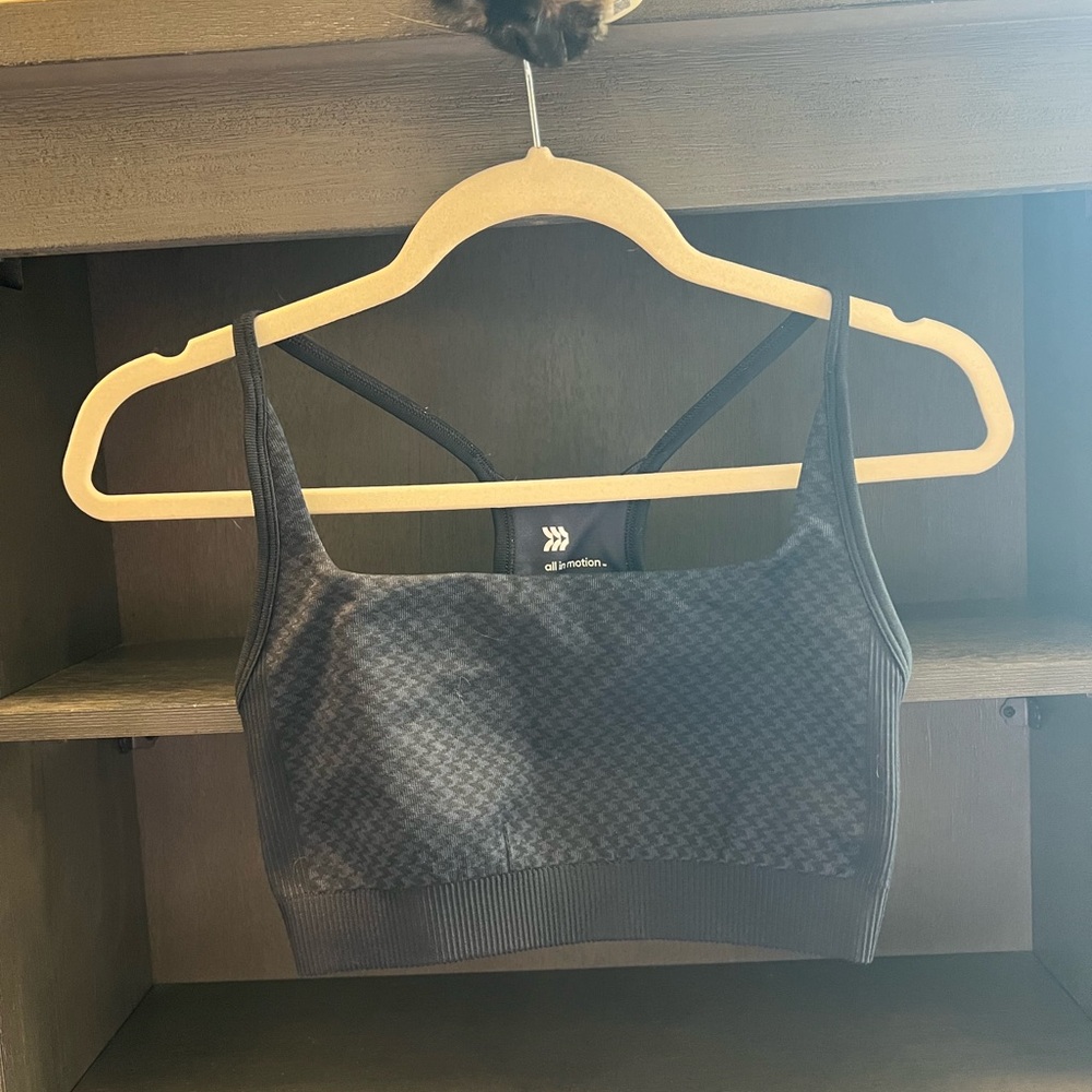 Navy Blue Houndstooth Sports Bra
